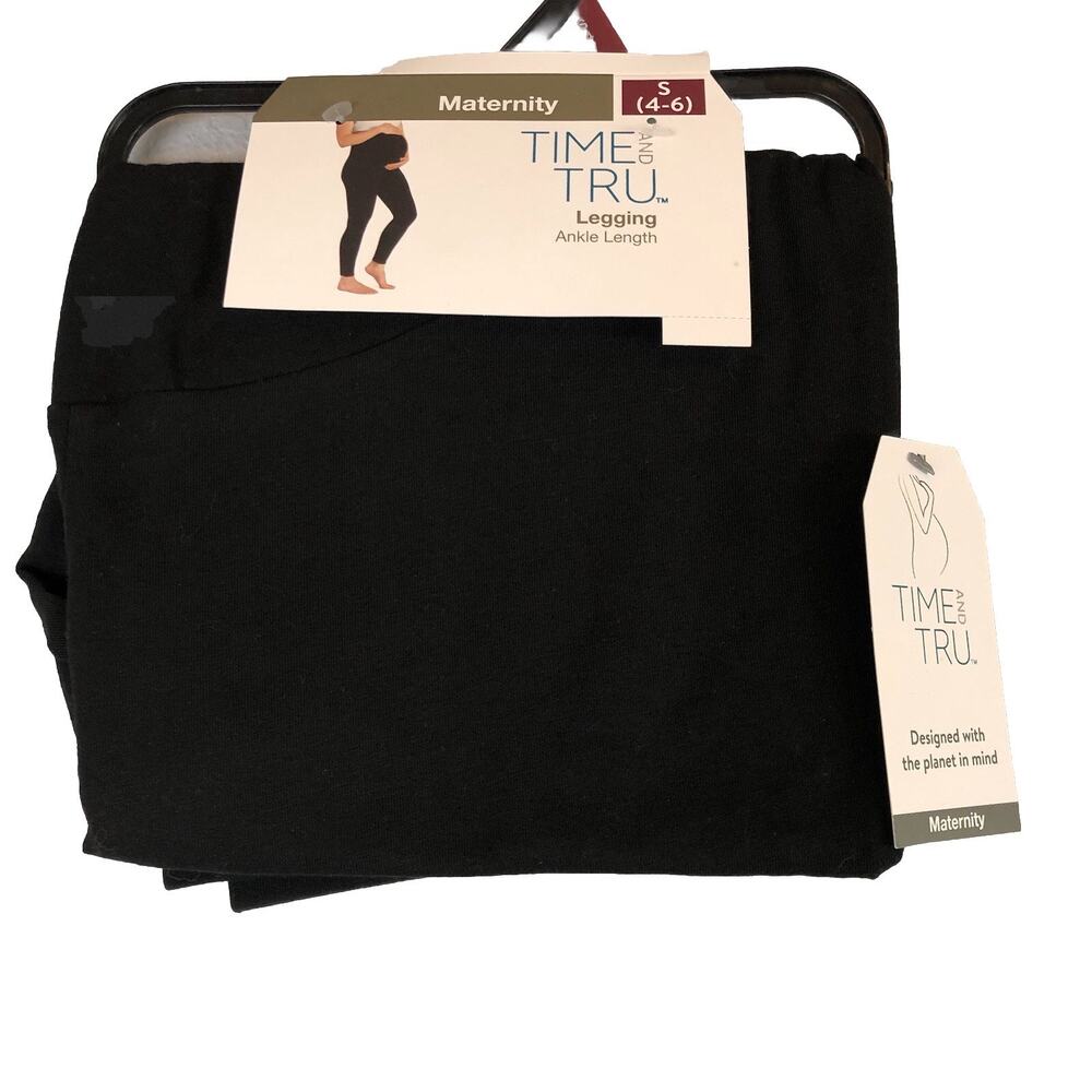 Time & Tru Maternity Ankle Length Leggings Small 4-6 Black Soot Basic Neutral